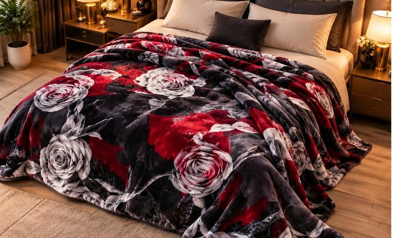 Black red rose blanket cootexa