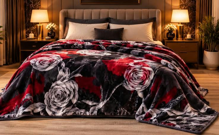 Black red rose blanket cootexa