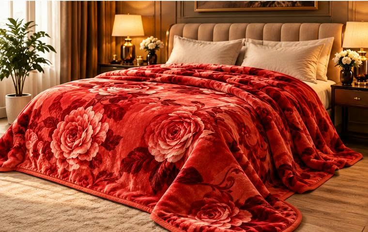Red floral velvet blanket cootexa