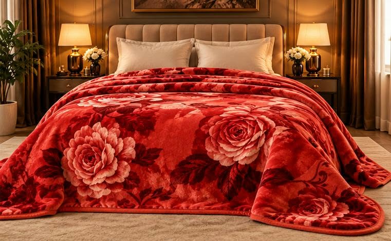 Red floral velvet blanket cootexa