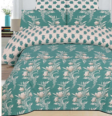 Teal Blossom Chevron Floral Double King Bedsheet