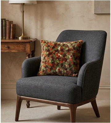 Luxury 16x16 Fancy Cushion – Earthy Rust & Sage Botanical Tapestry