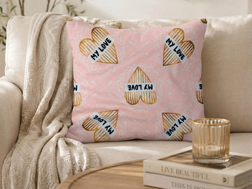 Luxury 16x16 Fancy Cushion – Soft Pastel Pink with Golden Motif Accents