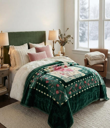 Moro Gold Single Pure Wool Blanket – Forest Green Floral