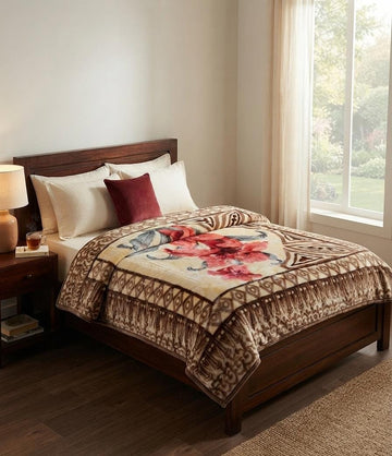 Moro Gold Single Pure Wool Blanket – Warm Taupe Floral