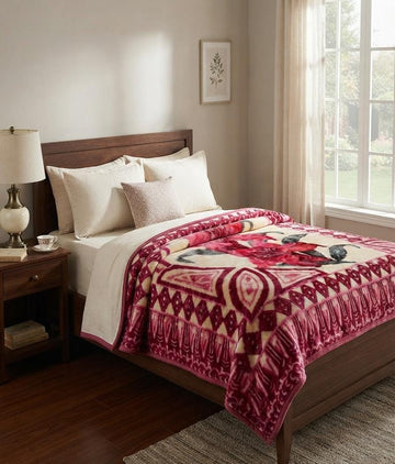 Moro Gold Single Pure Wool Blanket – Deep Rose Floral