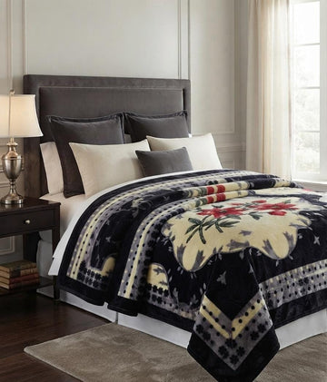Moro Gold Single Pure Wool Blanket – Midnight Black Rose