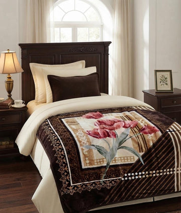 Moro Gold Single Pure Wool Blanket – Rich Chocolate Floral