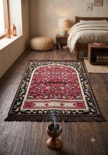 Heritage Crimson Turkish Motif Velvet Prayer Mat