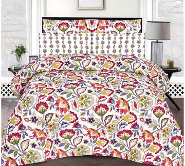 Vibrant Blossom Cream Double King Bedsheet
