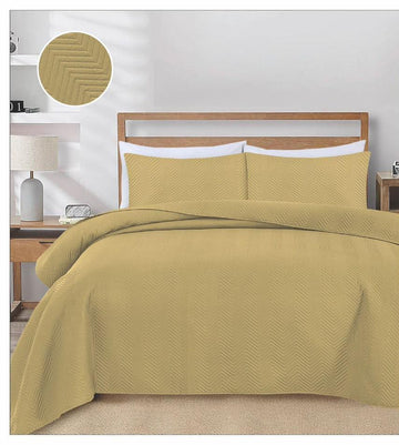 3-Piece Quilted Ultrasonic Bed Spread Set - Mustard Yellow