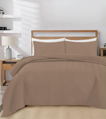 3-Piece Quilted Ultrasonic Bed Spread Set - Taupe