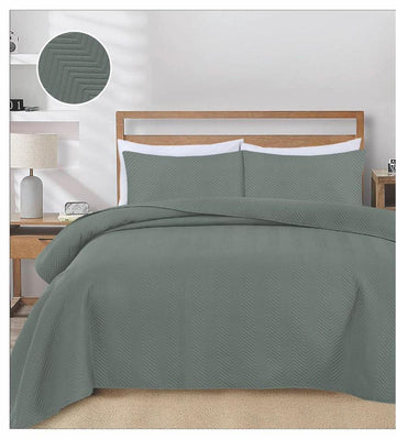 3-Piece Quilted Ultrasonic Bed Spread Set - Olive Green