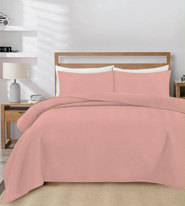 3-Piece Quilted Ultrasonic Bed Spread Set - Blush Pink