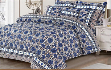 Premium Quilted & Printed Bedspread Set - Denim Blue Floral