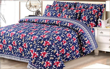 Premium Quilted & Printed Bedspread Set - Navy Rose