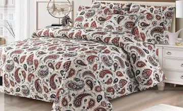 Premium Quilted & Printed Bedspread Set - Cream Paisley