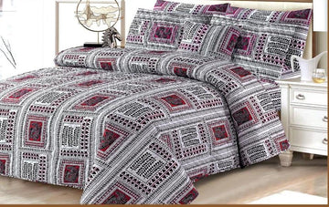 Premium Quilted & Printed Bedspread Set -Charcoal Maroon