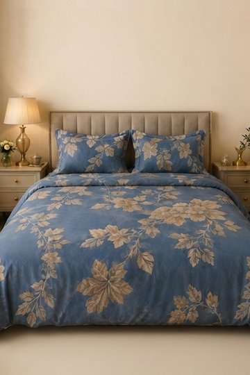 Blue beige satin bedsheet