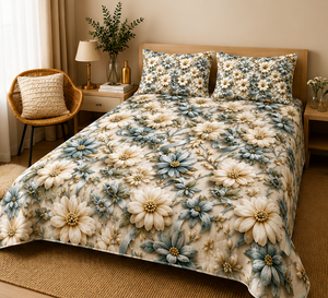 Aqua Floral 5D bedsheet