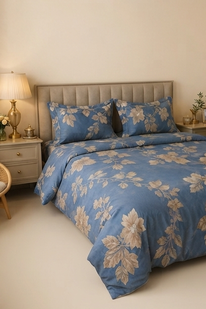 Blue beige satin bedsheet