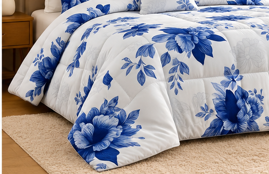 Blue orchid cotton satin razai cootexa