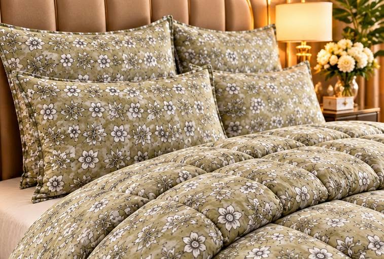 Olive green floral quilt set cootexa