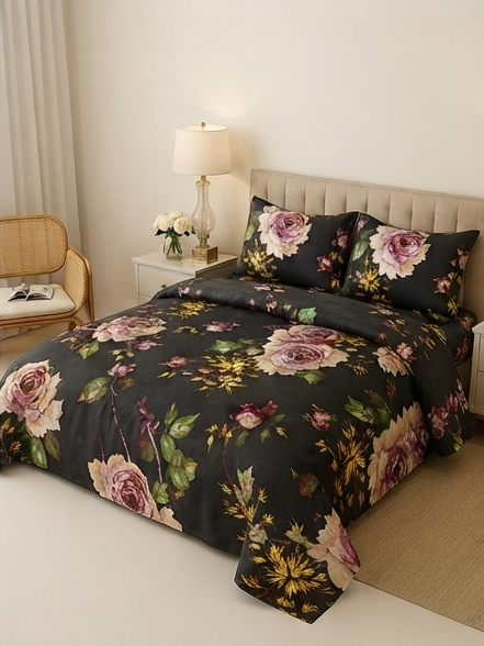 Black rose satin bedsheet