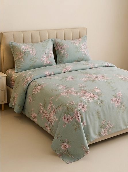 Sage pink floral satin bedsheet