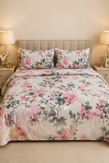 Pink floral satin bedsheet