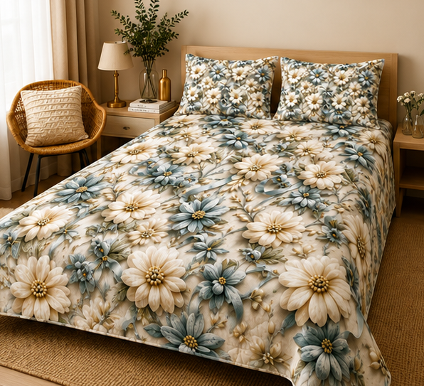 Aqua Floral 5D bedsheet