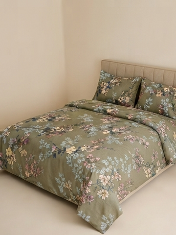 Olive floral satin bedsheet
