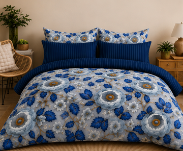 Vibrant blue floral 5D comforter set