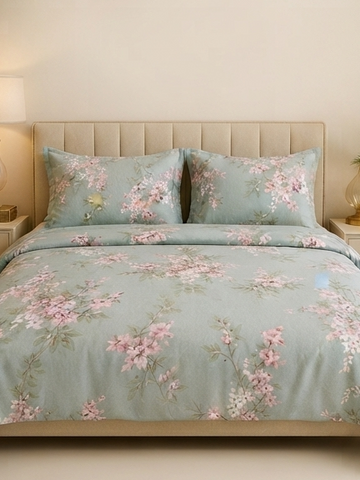 Sage pink floral satin bedsheet