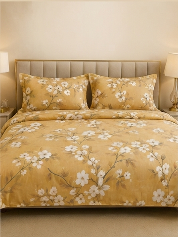 Mustard white satin bedsheet