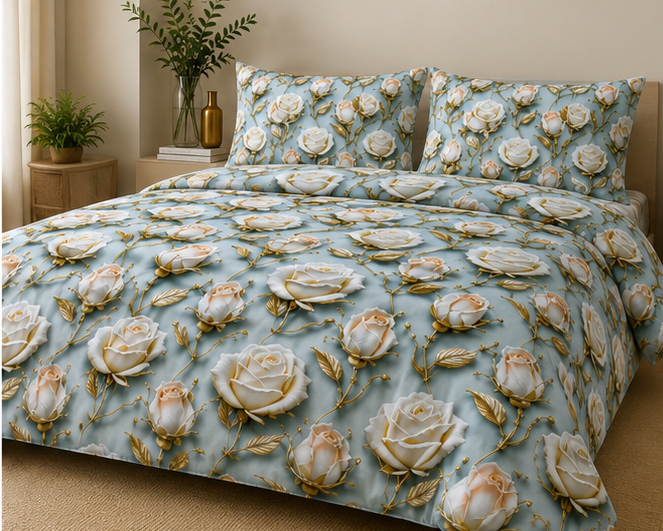Blue floral 5D bedsheet